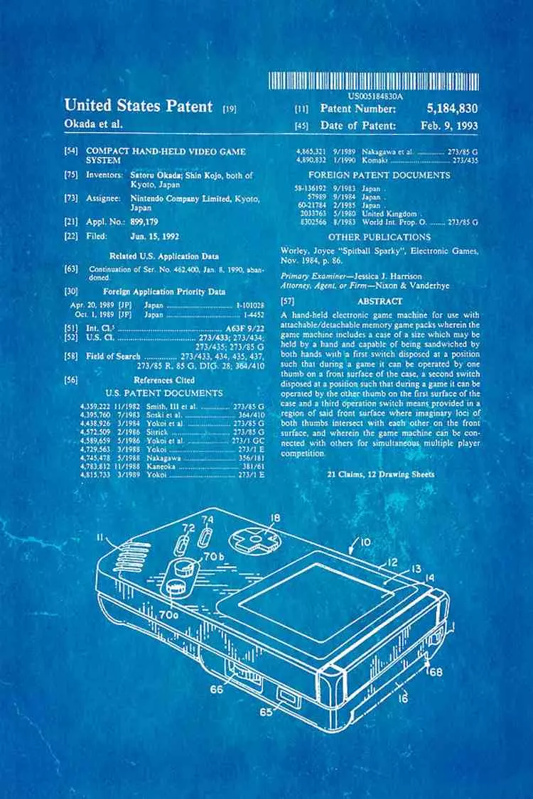 Game Boy Patent Blue Background