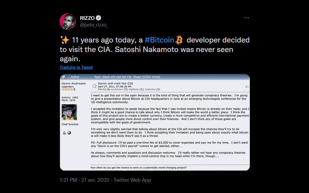CIA bitcoin creator tweet