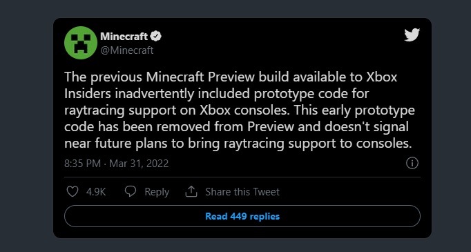 Minecraft will not have ray tracing on Xbox Series X
