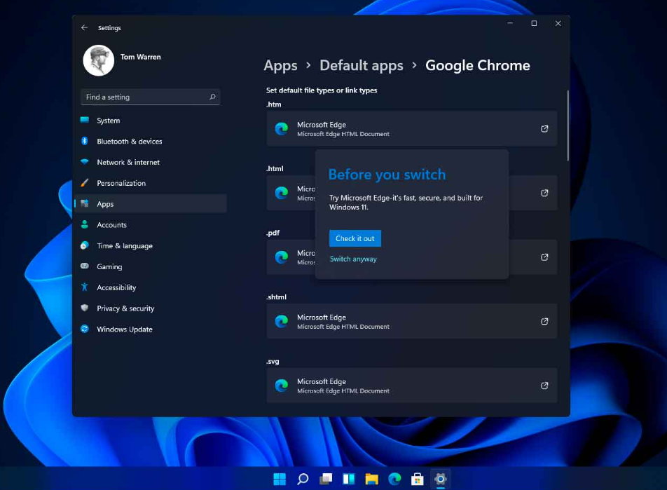 change browser in windows 11