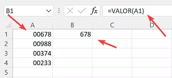 Excel remove zeros with value function
