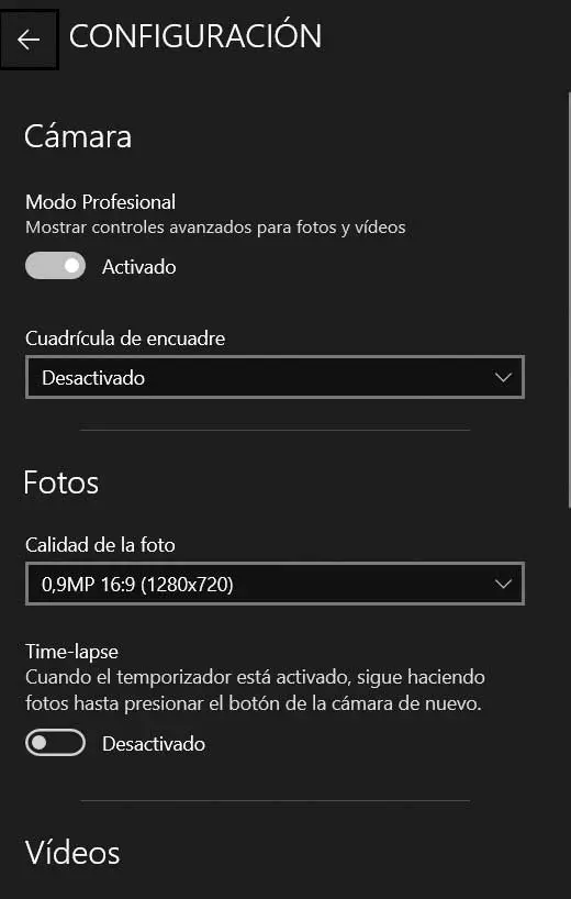 Windows camera controls