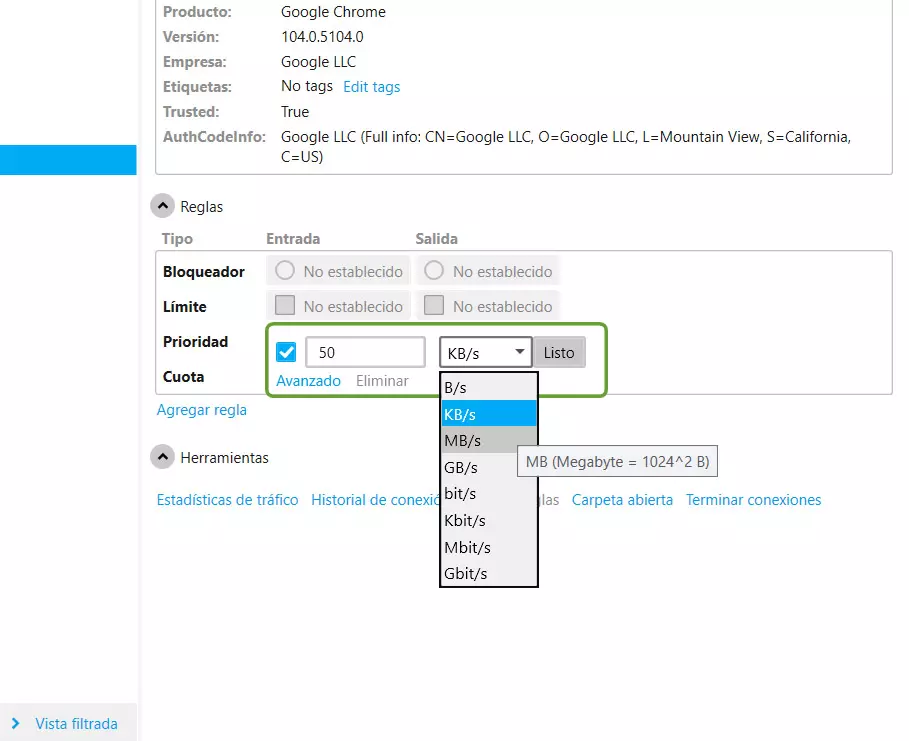 Set a download limit in Windows