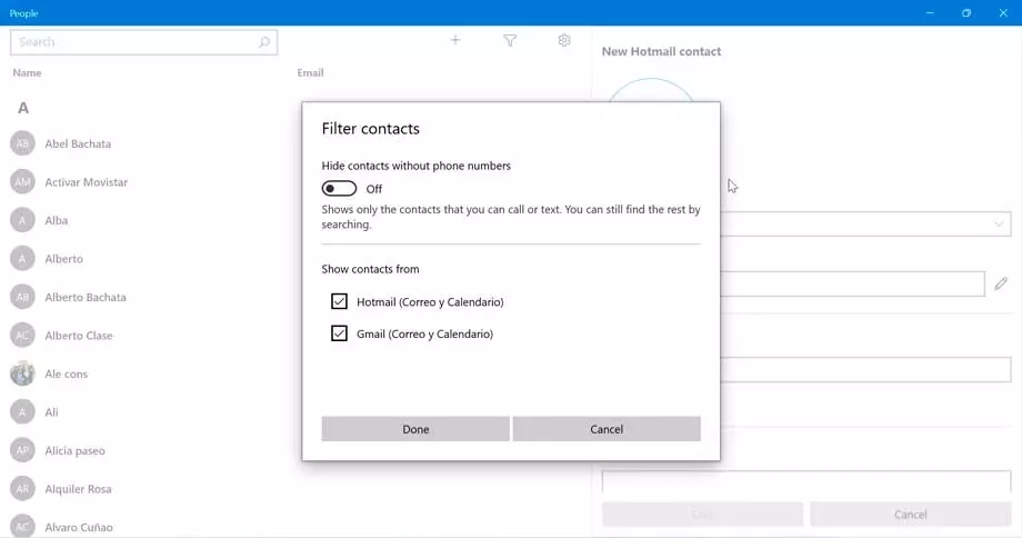 Filter contacts in Windows 11 People