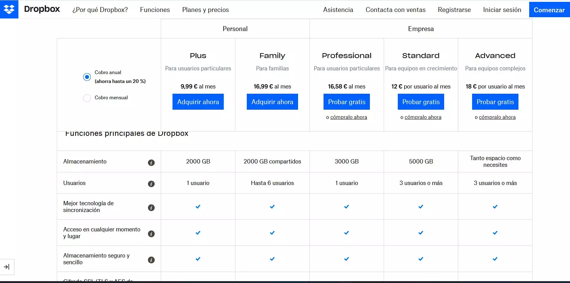 Dropbox data plans