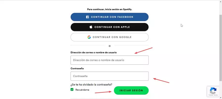 Spotify Web Player enter login details