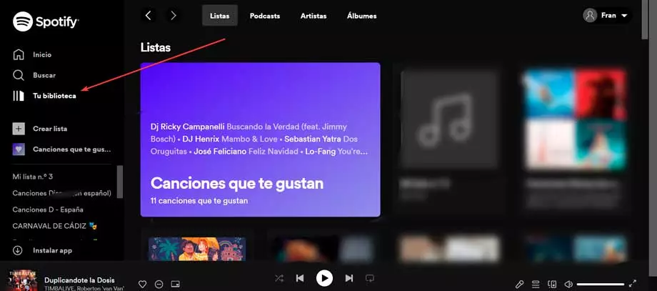 Spotify Web Player your library