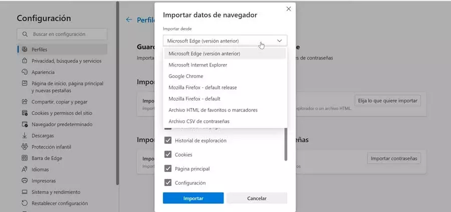 Edge select browser to import