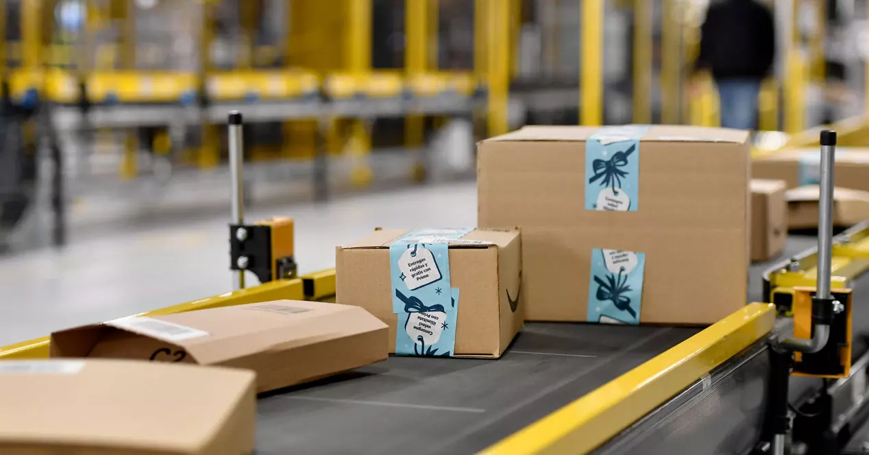 Amazon packages in the warehouse.
