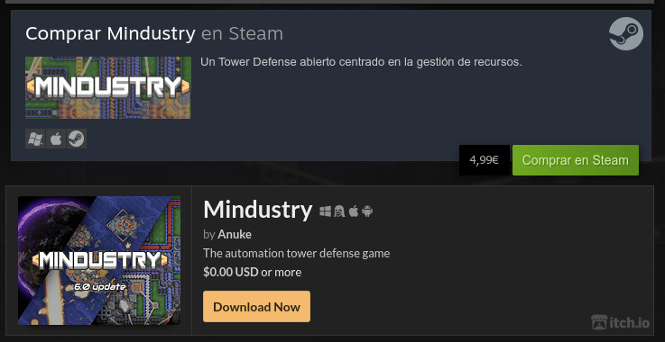 Mindustry is a video game published as free software that can be free on its website and is paid for on Steam