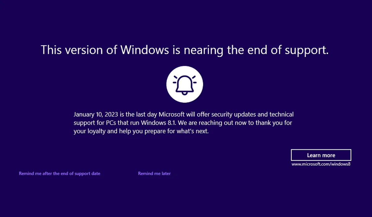 Windows 8.1 End of Support Notice