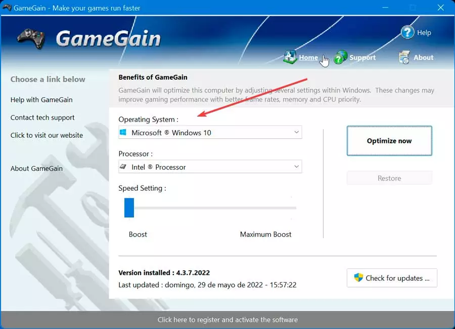 GameGain choose operating system