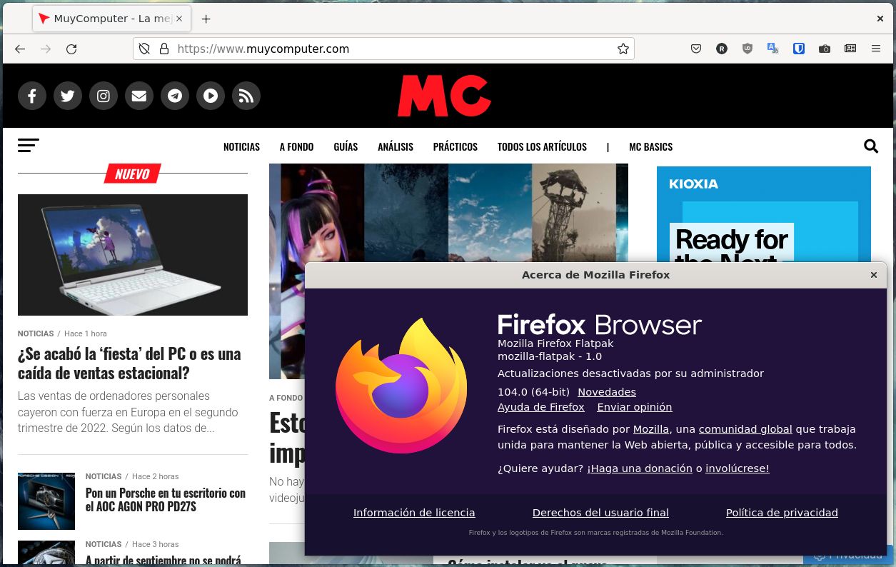 Firefox 104 running on Linux