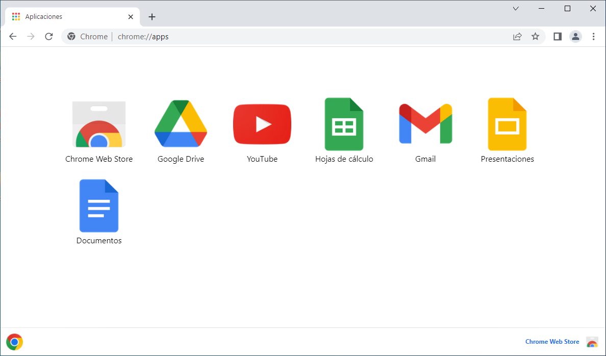Current menu of Google Chrome applications