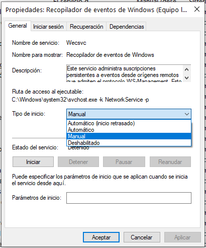 Properties of a Windows service