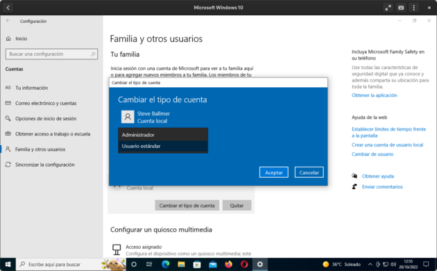 Change the account type to a Windows 10 user