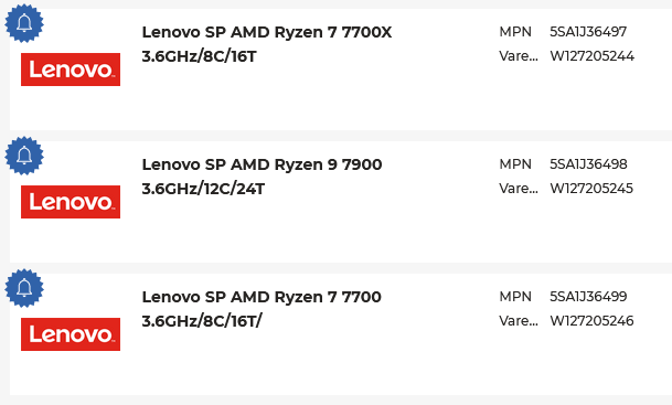 AMD Ryzen 9 7900 and Ryzen 7 7700 non-X leaked by Lenovo