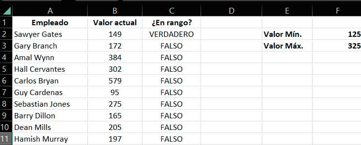 How to check in Excel if a value is within a range?