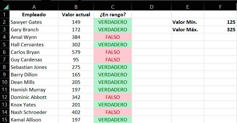 How to check in Excel if a value is within a range?