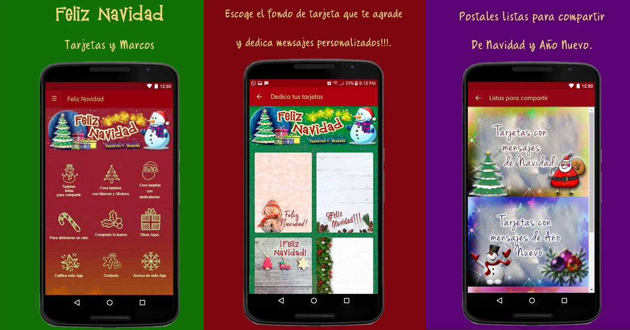Several screenshots of the Merry Christmas, Happy New Year app for Android