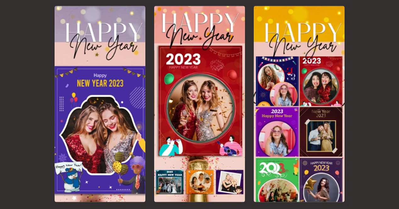 Interface of the New Year Photo Frames app for iOS