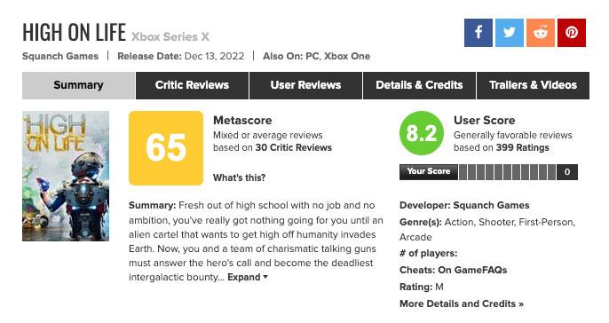 Metacritic High on Life.