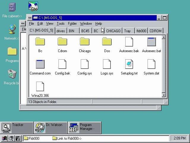 Windows 95 tabbed system