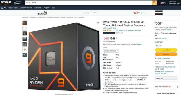 AMD Ryzen 9 7950X on Amazon United States