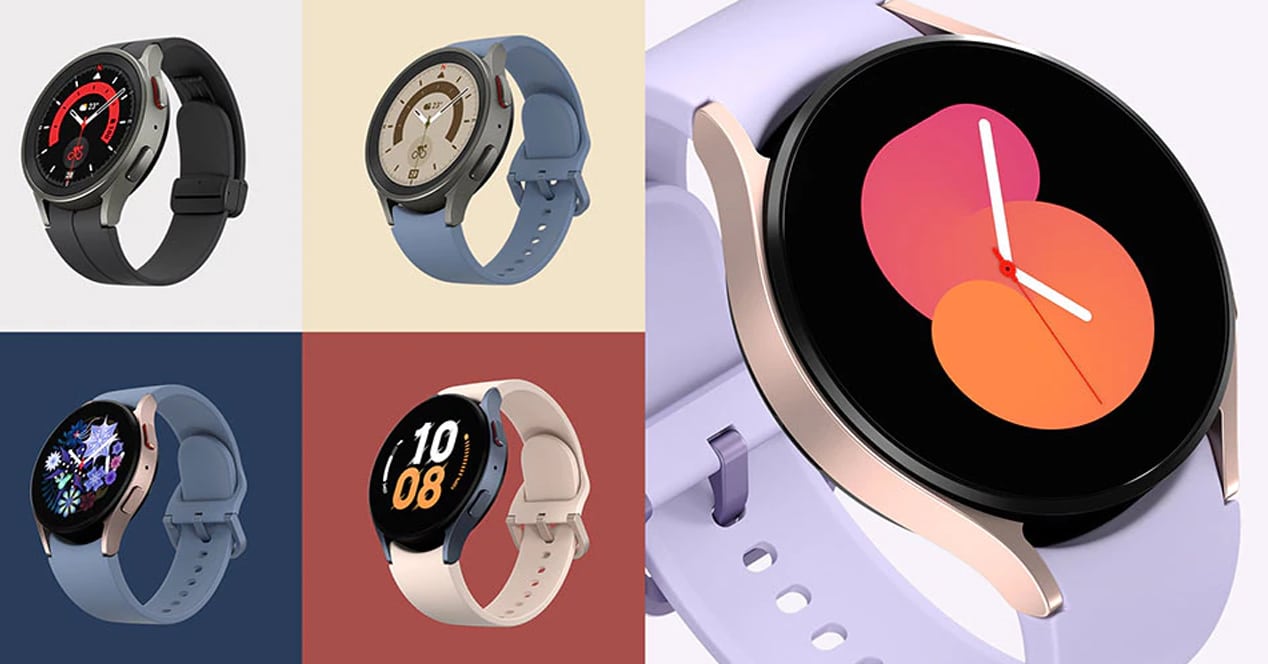 The Samsung Galaxy Watch5 watch in mauve color