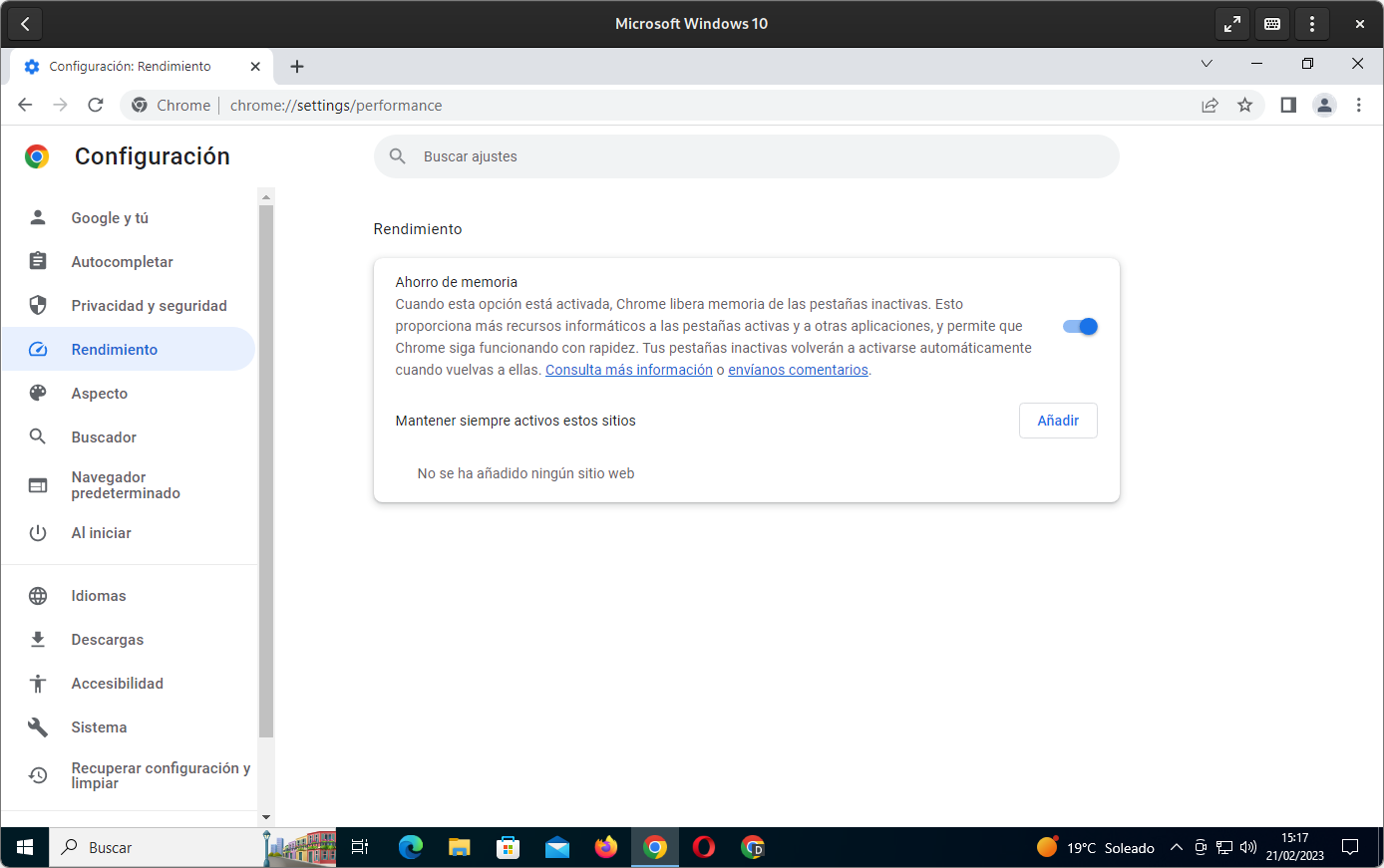 Memory saving mode in Google Chrome for Windows