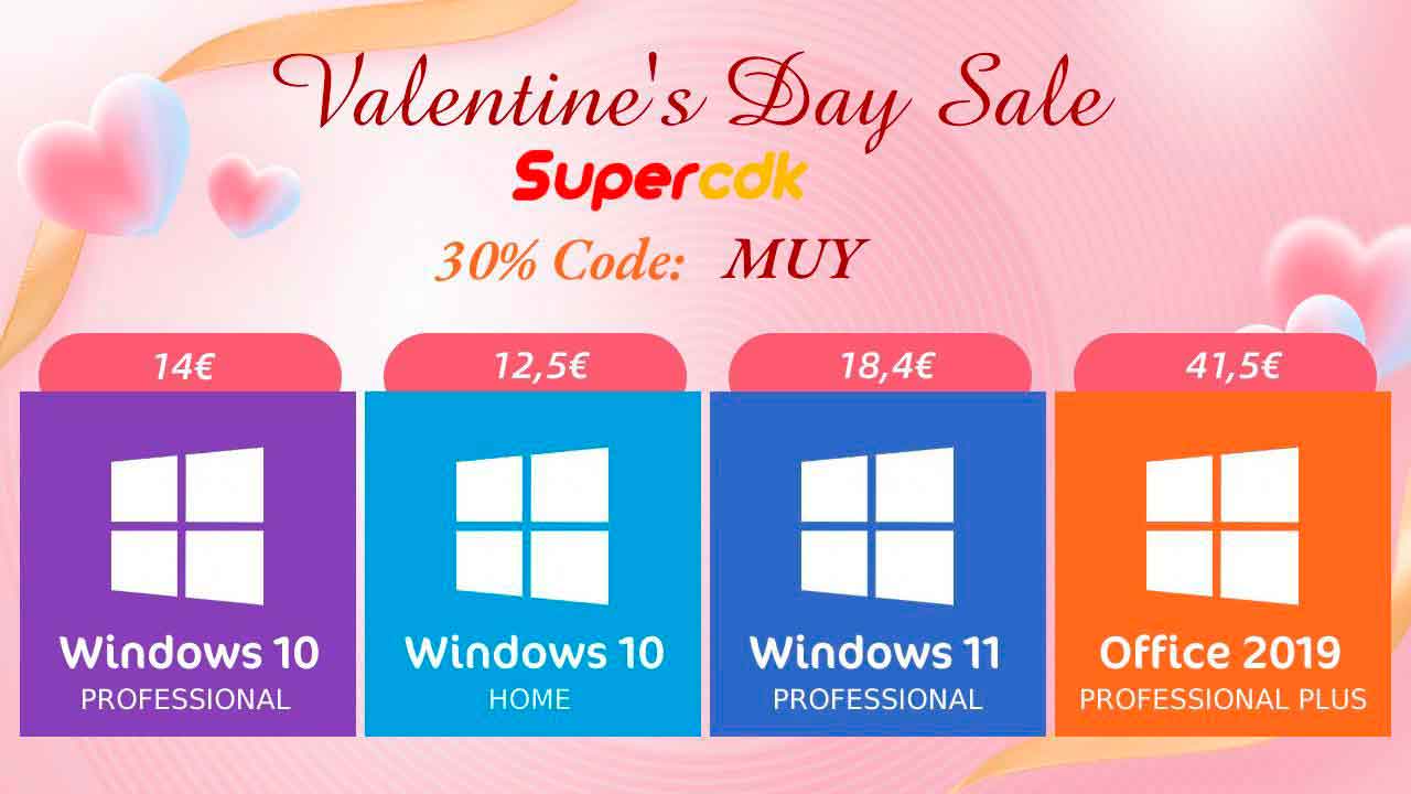 The best Valentine's offer: Windows 10 original and for life for only € 12.5 with Supercdk