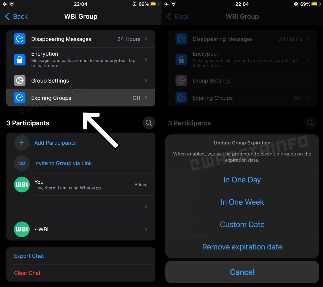 self-destructing groups in the beta branch of WhatsApp for iOS