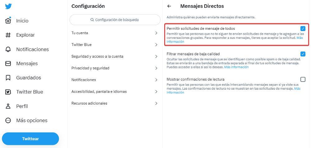 Disable direct messages Twitter