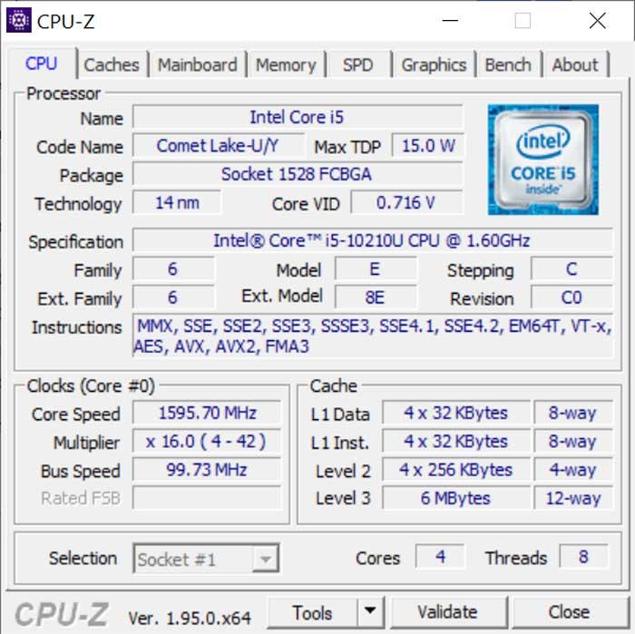 CPU-Z tab to know everything about the CPU