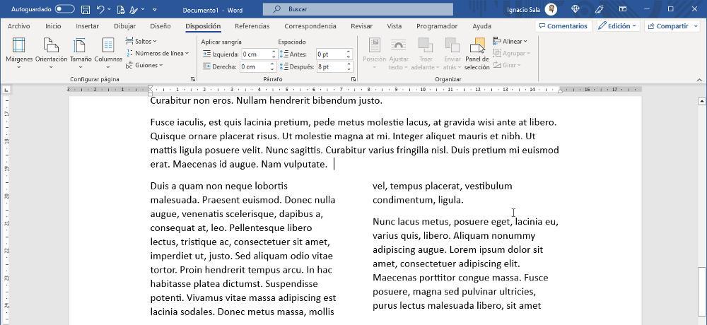 Add columns to text in Word