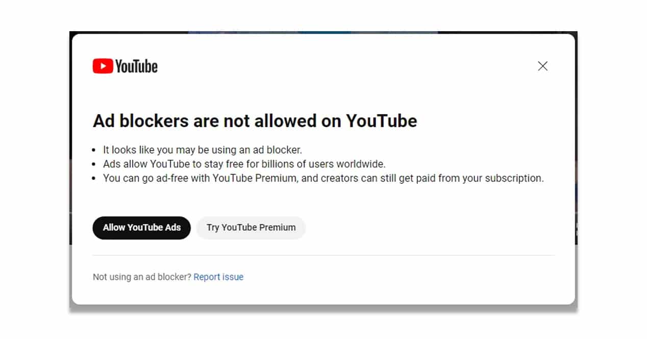 YouTube ad blocking message