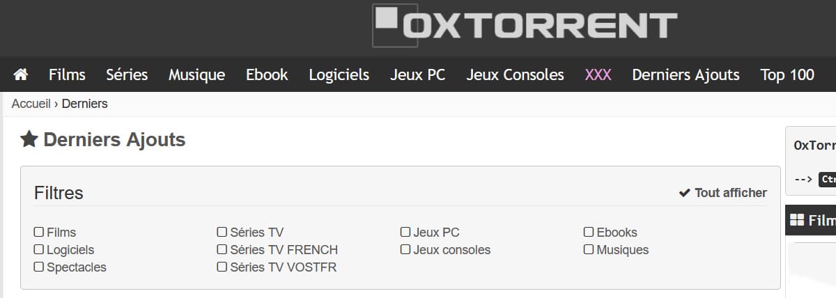OxTorrent latest additions