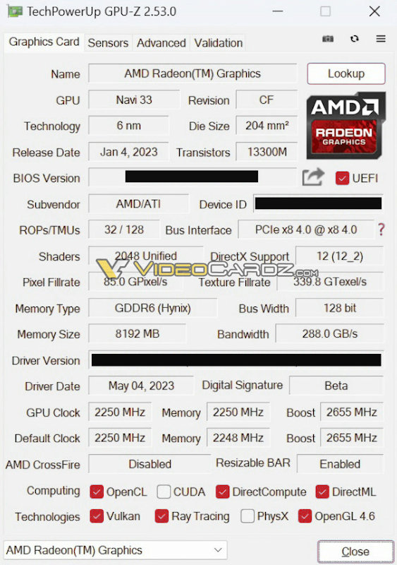 AMD Radeon RX 7600 Specifications According to GPU-Z