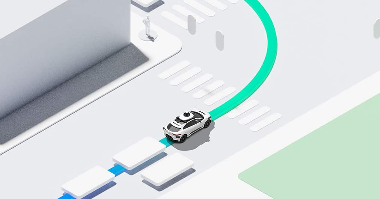 Waymo car in motion simulation on the street