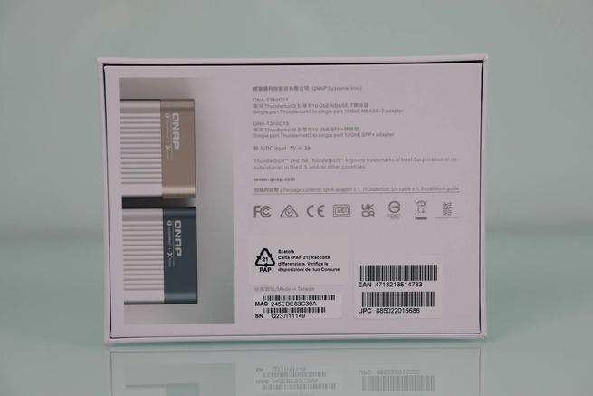 Rear view of QNAP QNA-T310G1T 10GbE adapter case with specifications