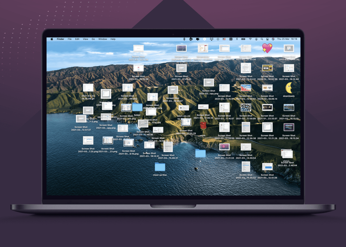 Many files on the Desktop.