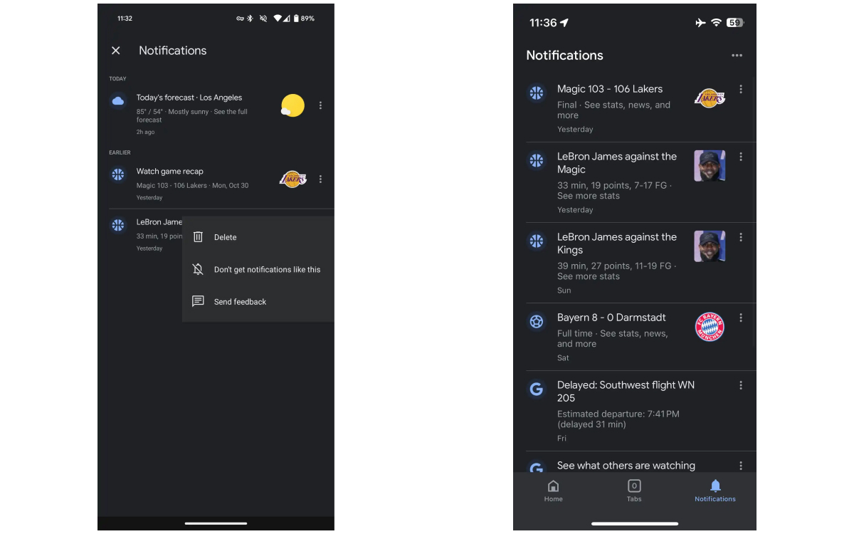 new android ios notifications screens